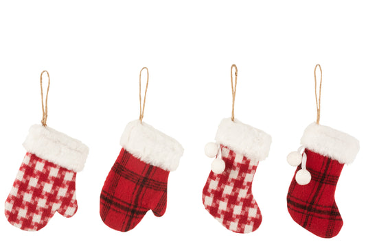 HANGER GLOVE/STOCKING TEXTILE CHEQUERED RED/WHITE ASSORTMENT OF 4