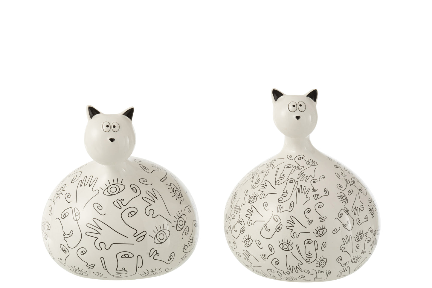 CAT FACE CERAMIC WHITE/BLACK L ASSORTMENT OF 2