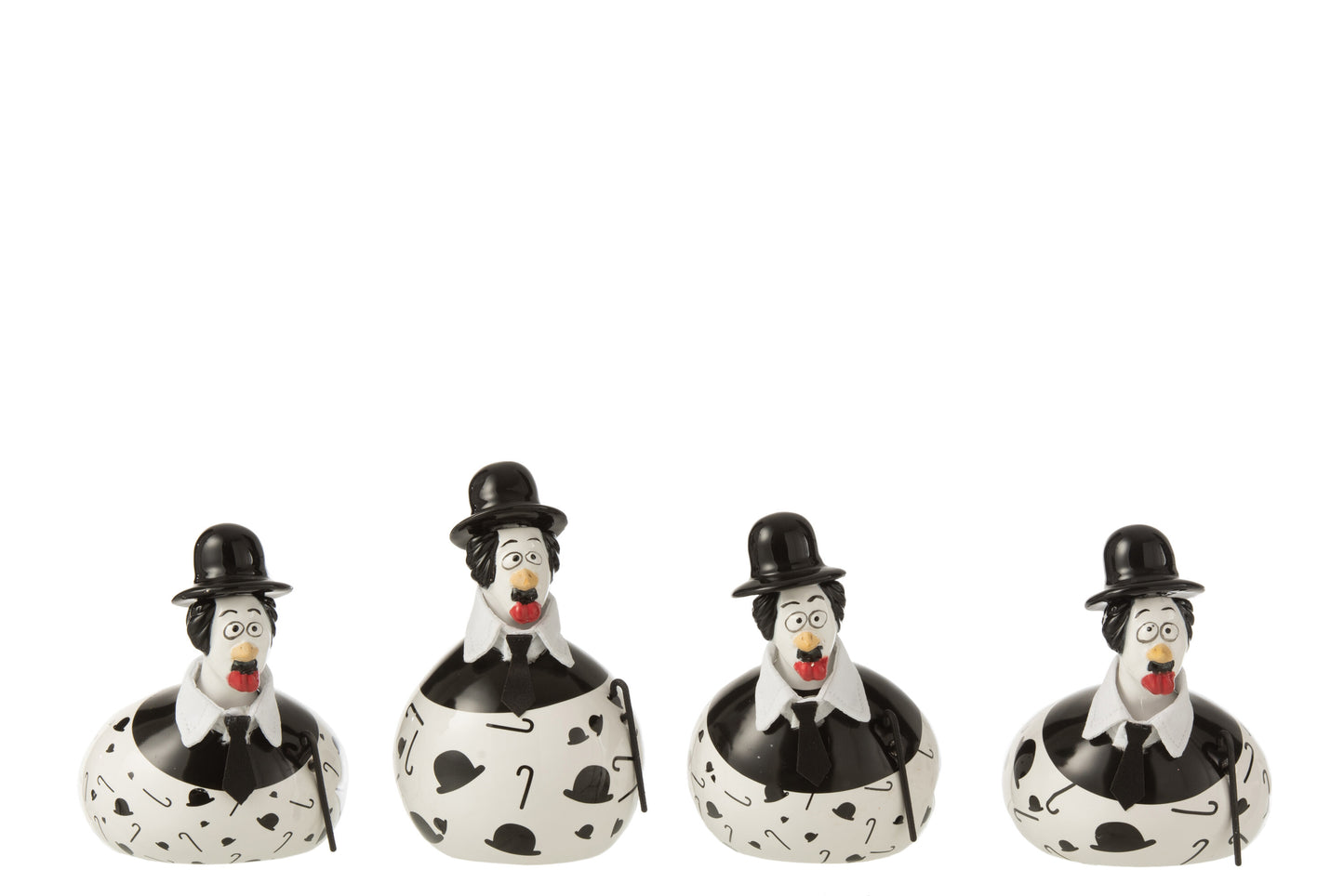 CHICKEN CHAPLIN CERAMIC WHITE/BLACK S ASSORTMENT OF 4