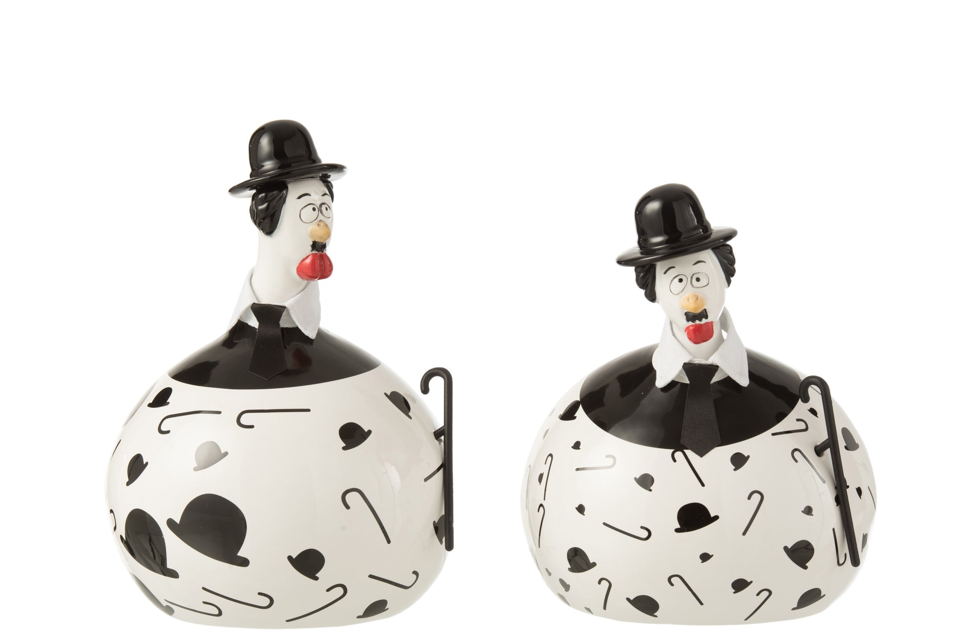 CHICKEN CHAPLIN CERAMIC WHITE/BLACK L ASSORTMENT OF 2