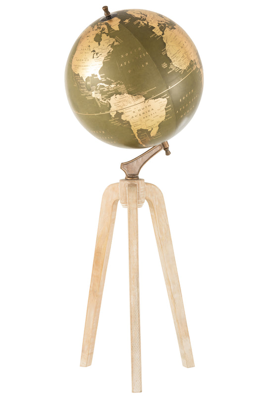 WORLD GLOBE ON FOOT WOOD KHAKI/GOLD EXTRA LARGE