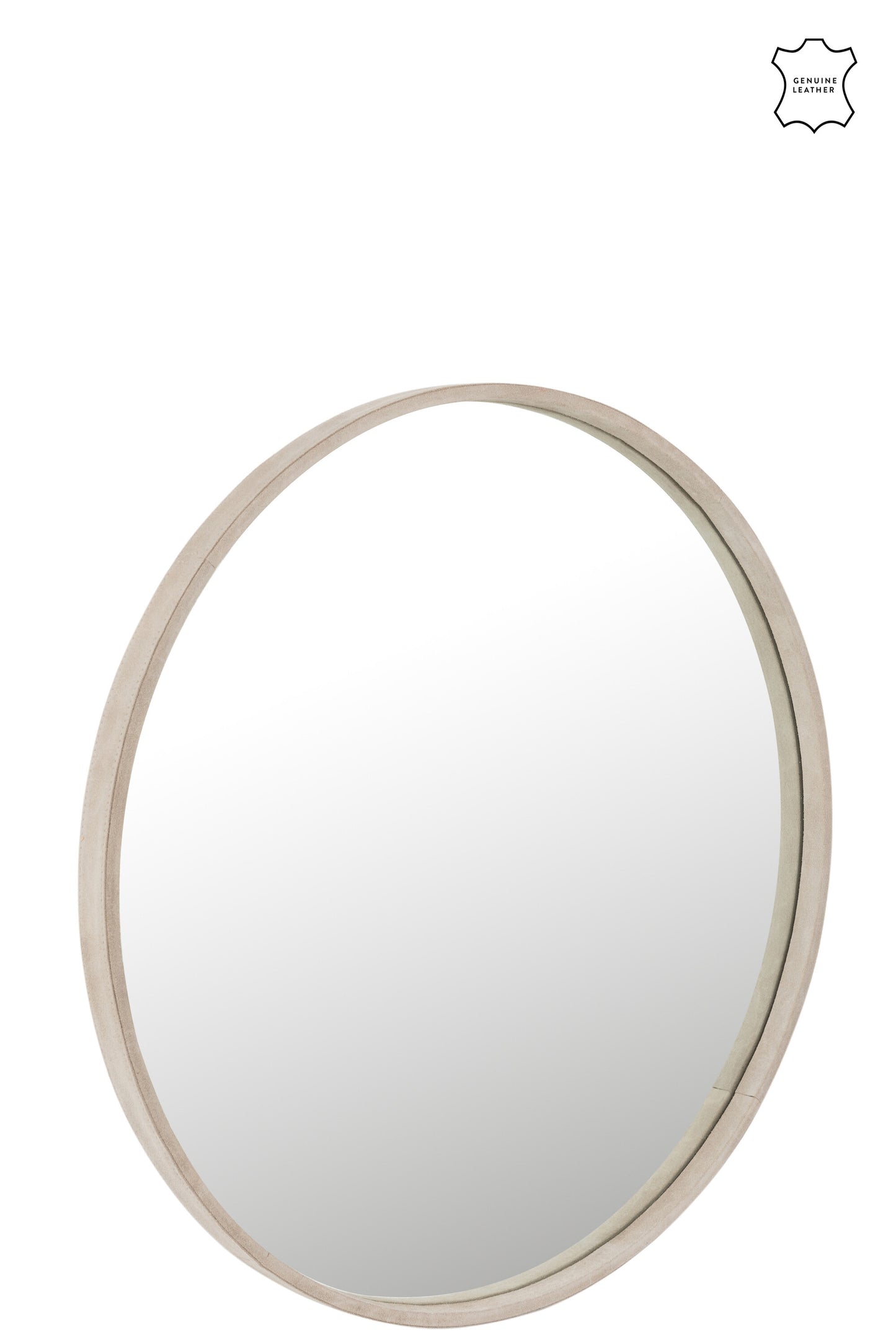 MIRROR ROUND LEATHER BEIGE LARGE