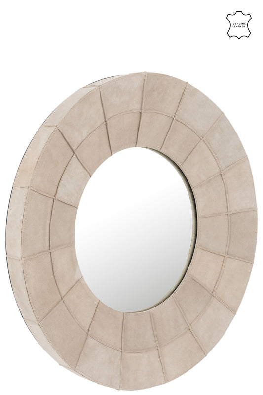 MIRROR BORDER ROUND LEATHER BEIGE