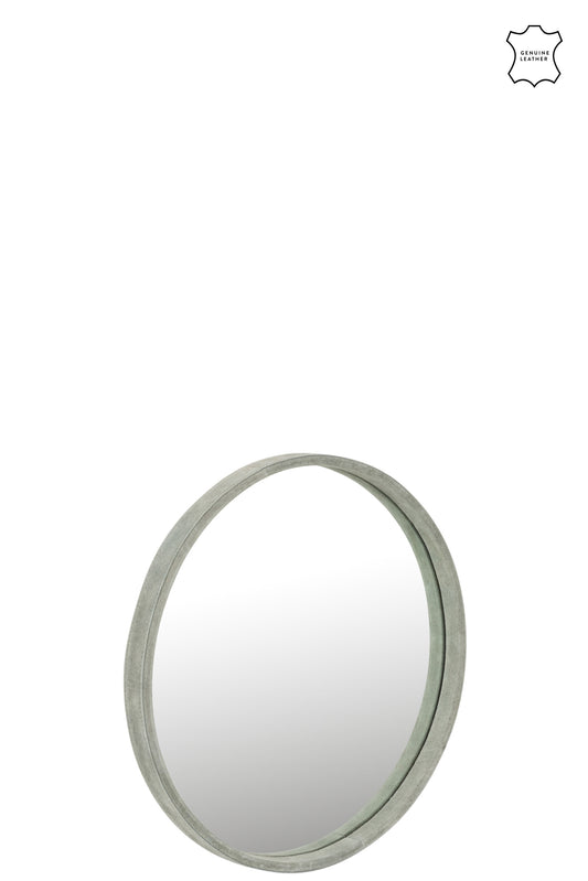 MIRROR ROUND LEATHER GREEN SMALL