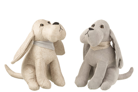 DOOR STOP DOG IMITATION LEATHER BEIGE/GREY ASSORTMENT OF 2