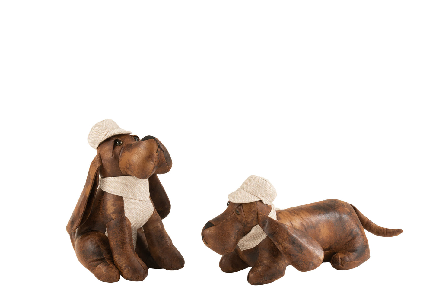 DOOR STOP DOG IMITATION LEATHER BROWN/BEIGE ASSORTMENT OF 2