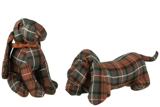 DOOR STOP DOG TEXTILE GREEN/RED/BROWN ASSORTMENT OF 2