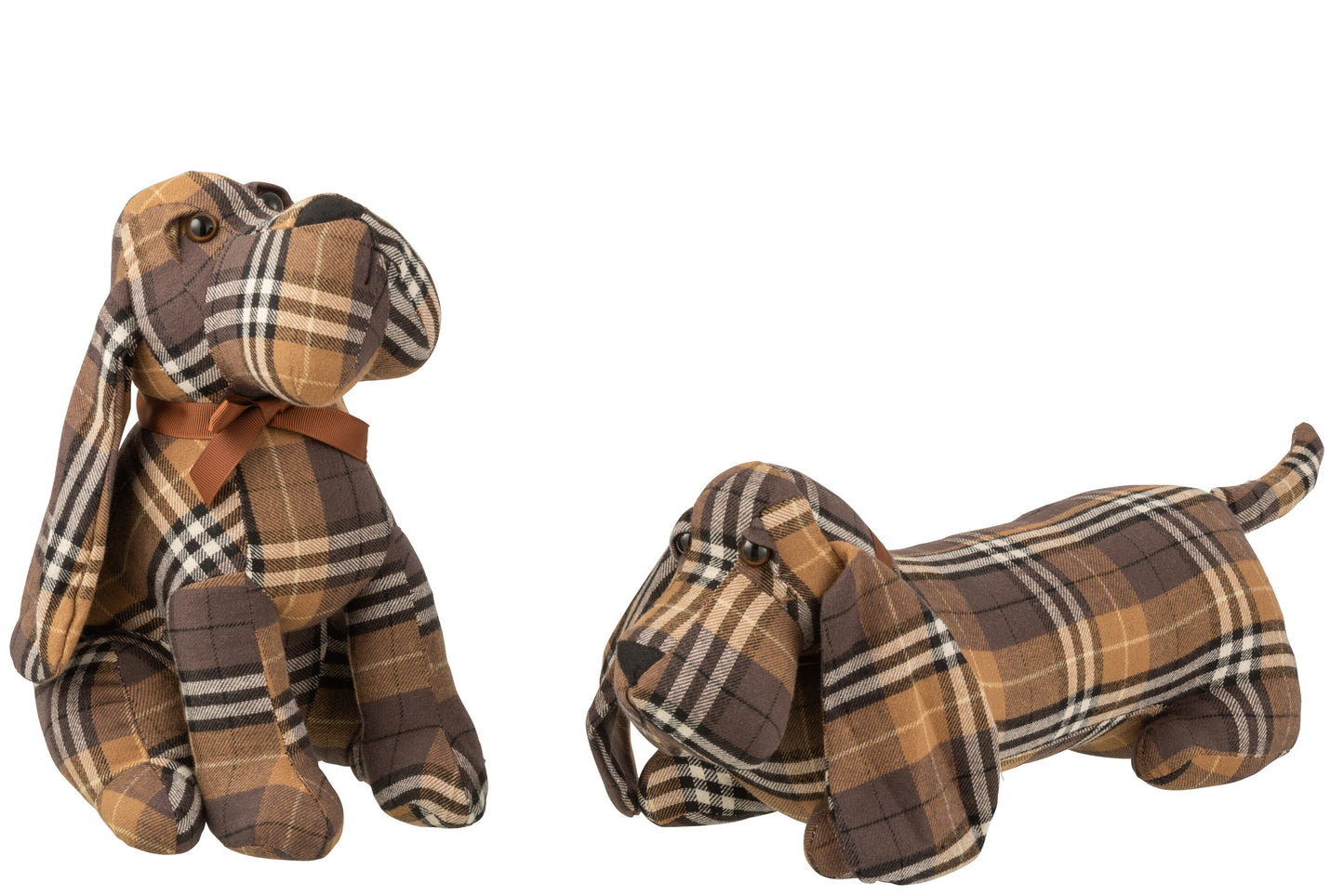 DOOR STOP DOG TEXTILE BROWN/BLACK/OCHRE ASSORTMENT OF 2