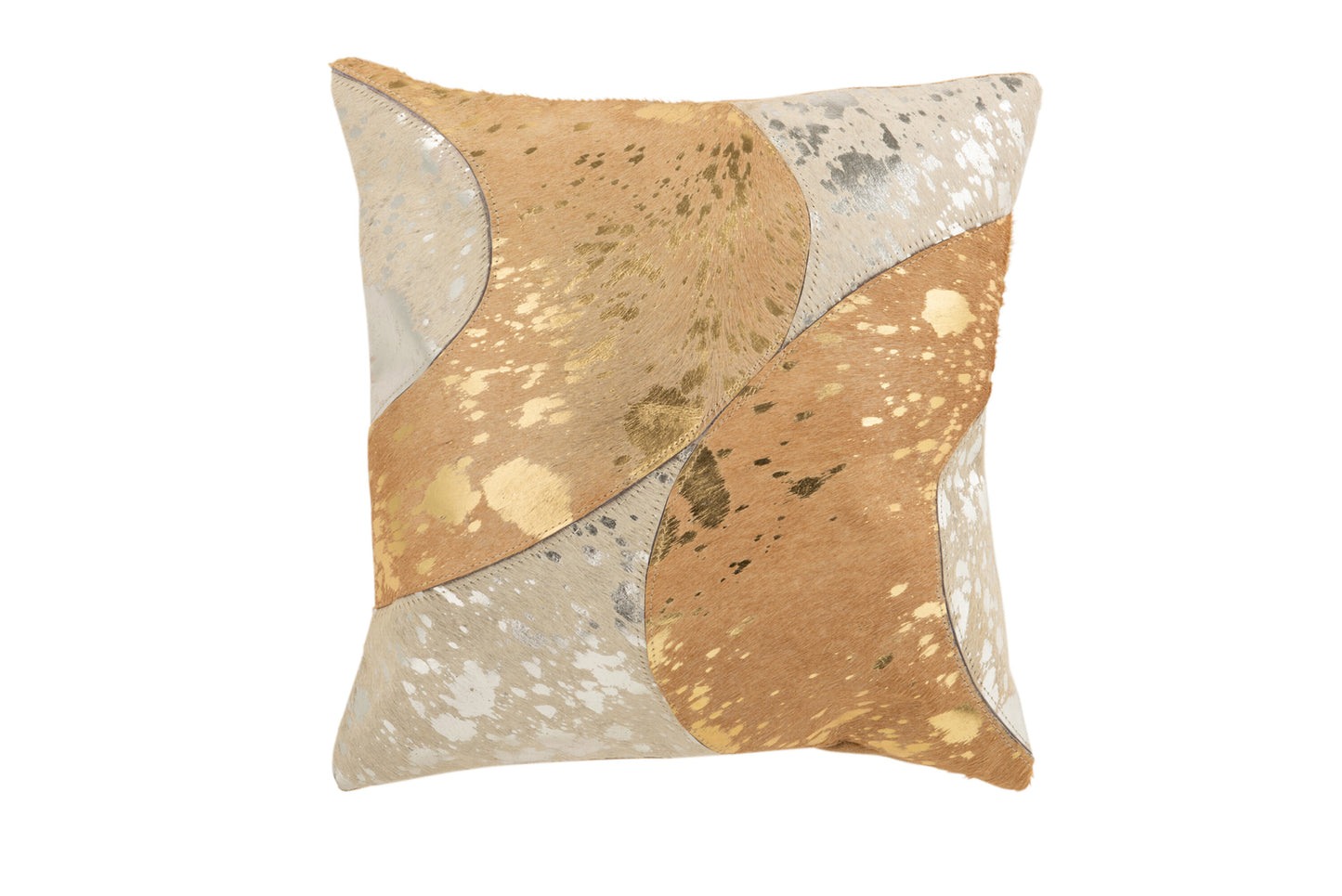 CUSHION SQUARE CIRCLE LEATHER BEIGE/GOLD