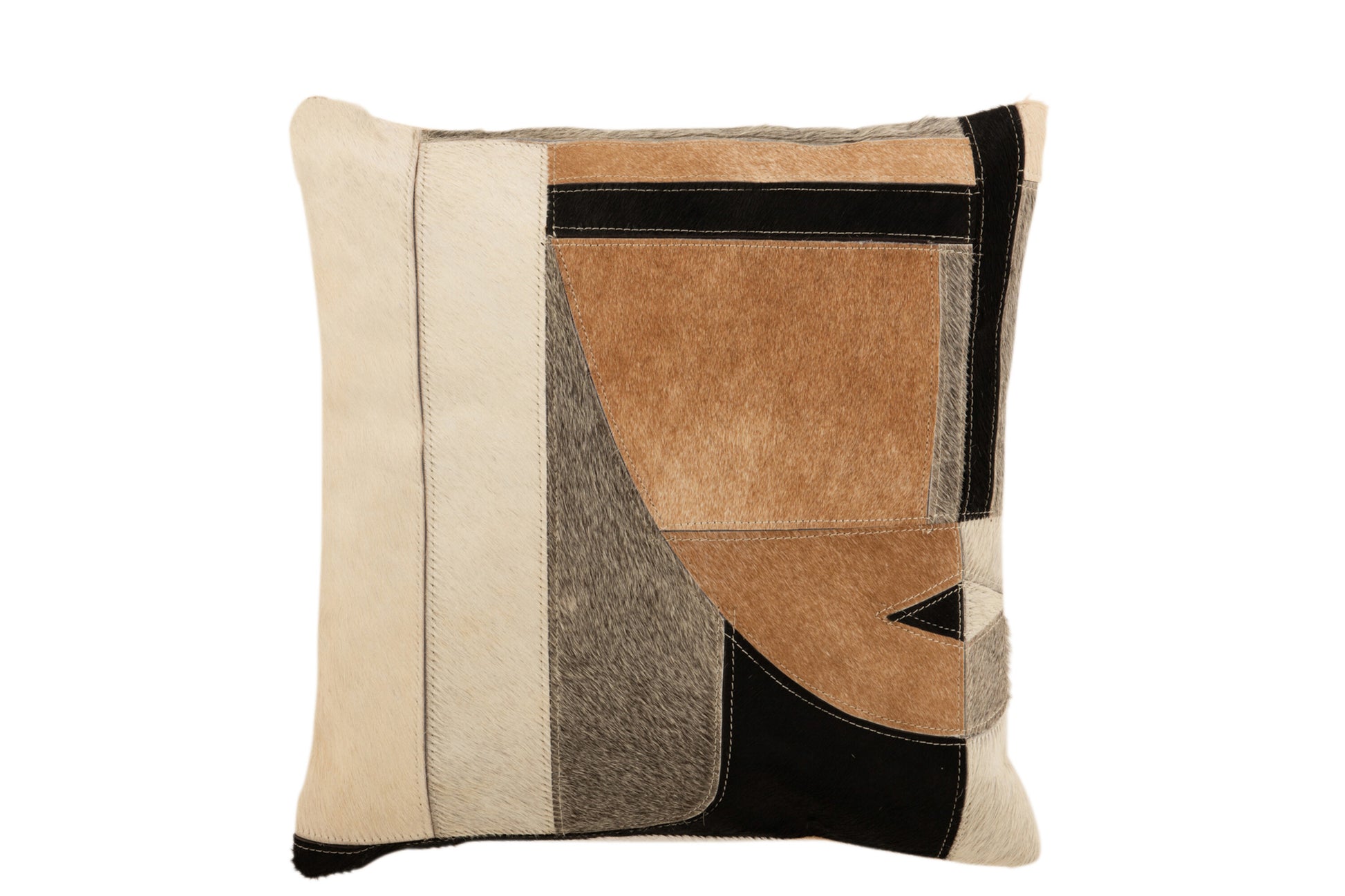 CUSHION SQUARE FACE LEATHER BEIGE/BROWN/BLACK