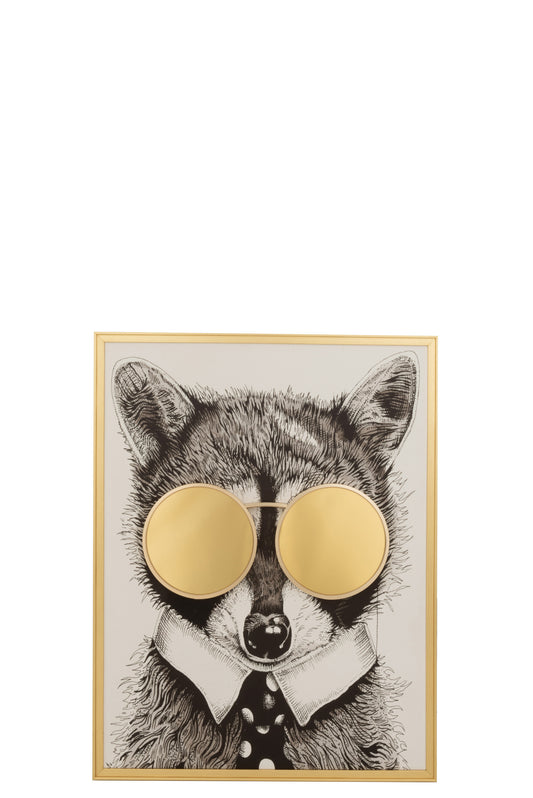 WALL DECORATION FOX GLASSES POLYSTYRENE/CANVAS/MIRROR GOLD SMALL