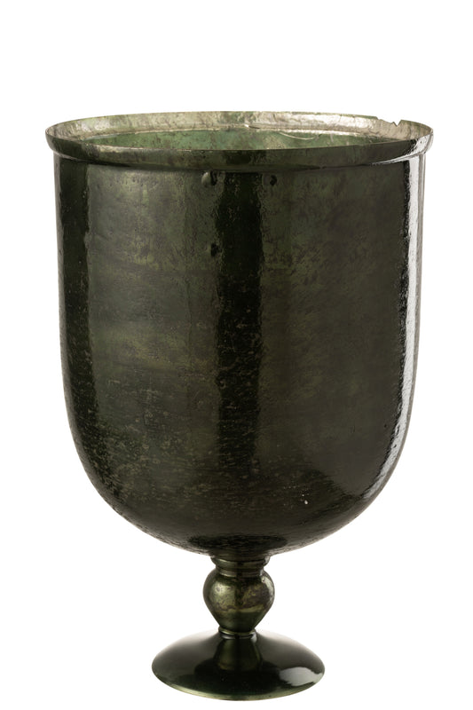 VASE ON FOOT ROUND GLASS GREEN