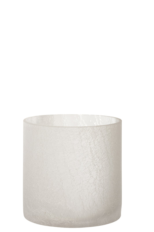 HURRICANE CYLINDER CRAQUELURE GLASS FROSTED WHITE LARGE