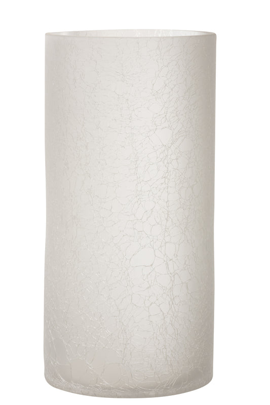 HURRICANE CYLINDER CRAQUELURE GLASS FROSTED WHITE EXTRALARGE