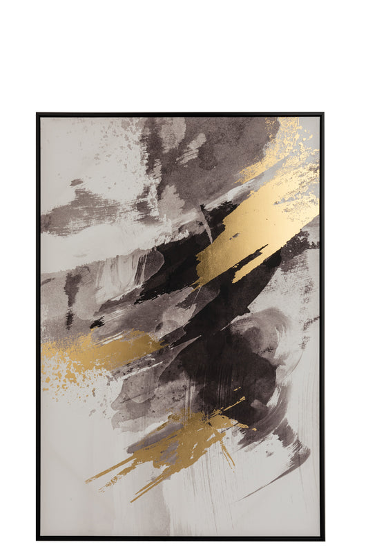 FRAME ABSTRACT STRIPES CANVAS/WOOD BLACK/WHITE/GOLD