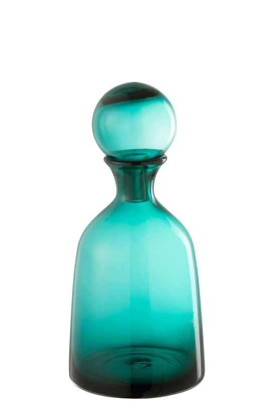 BOTTLE+PLUG REGULAR DECORATIVE LOW GLASS BLUE SMALL