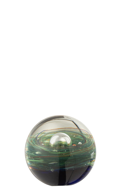 PAPERWEIGHT AIR BUBBLE GLASS GREEN/BLUE SMALL