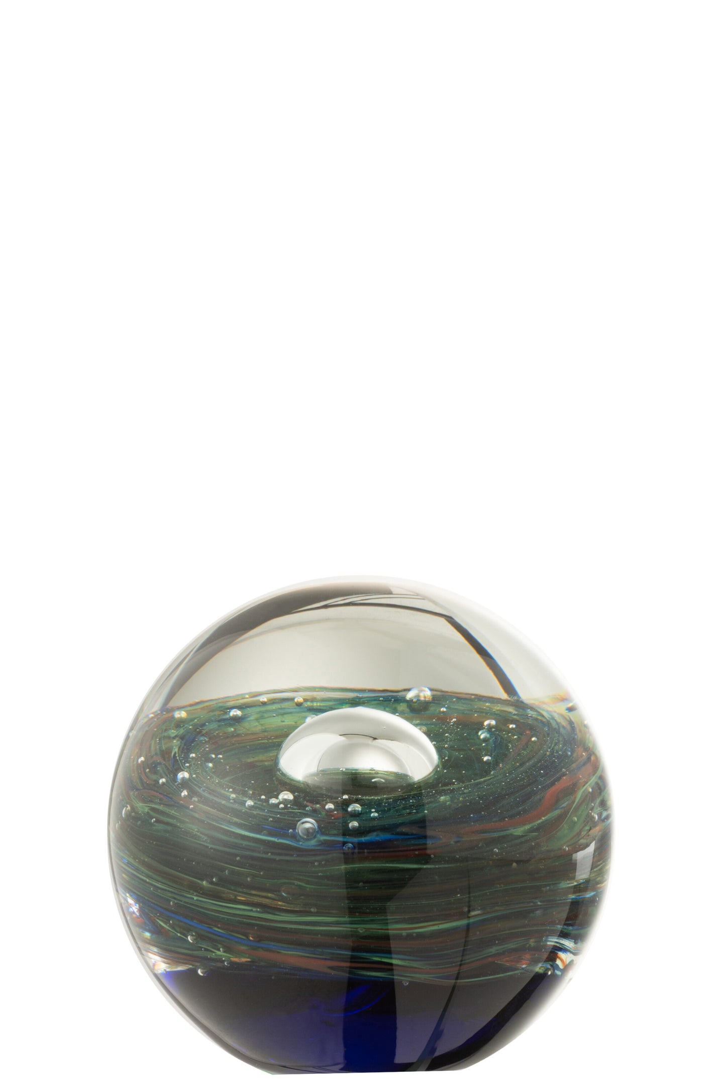 PAPERWEIGHT AIR BUBBLE GLASS GREEN/BLUE LARGE