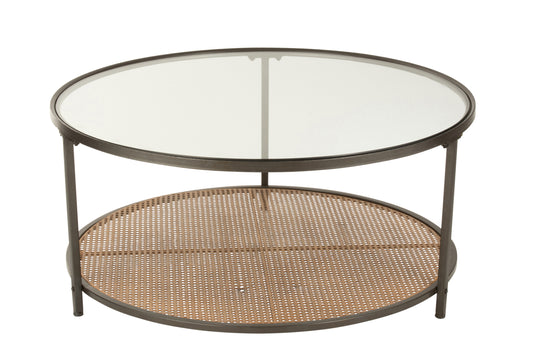 COFFEE TABLE ROUND METAL/GLASS BLACK/NATURAL