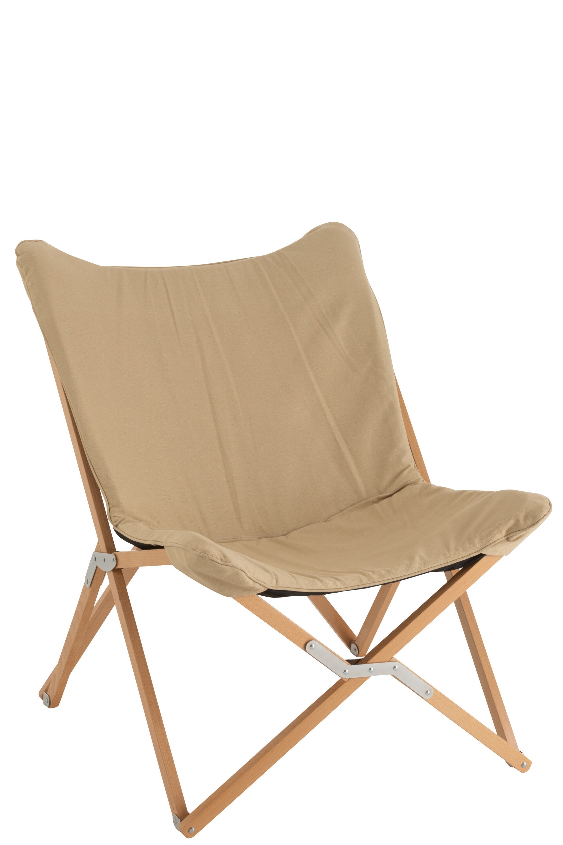 LOUNGE CHAIR FOLDABLE TEXTILE/WOOD BEIGE