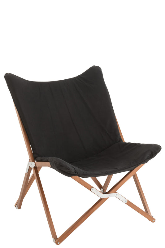 LOUNGE CHAIR FOLDABLE TEXTILE/WOOD BLACK