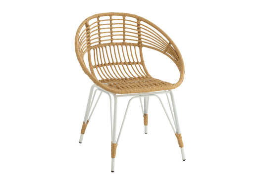 CHAIR JEANNE OUTDOORS MET/RATTAN NATURAL/WHITE