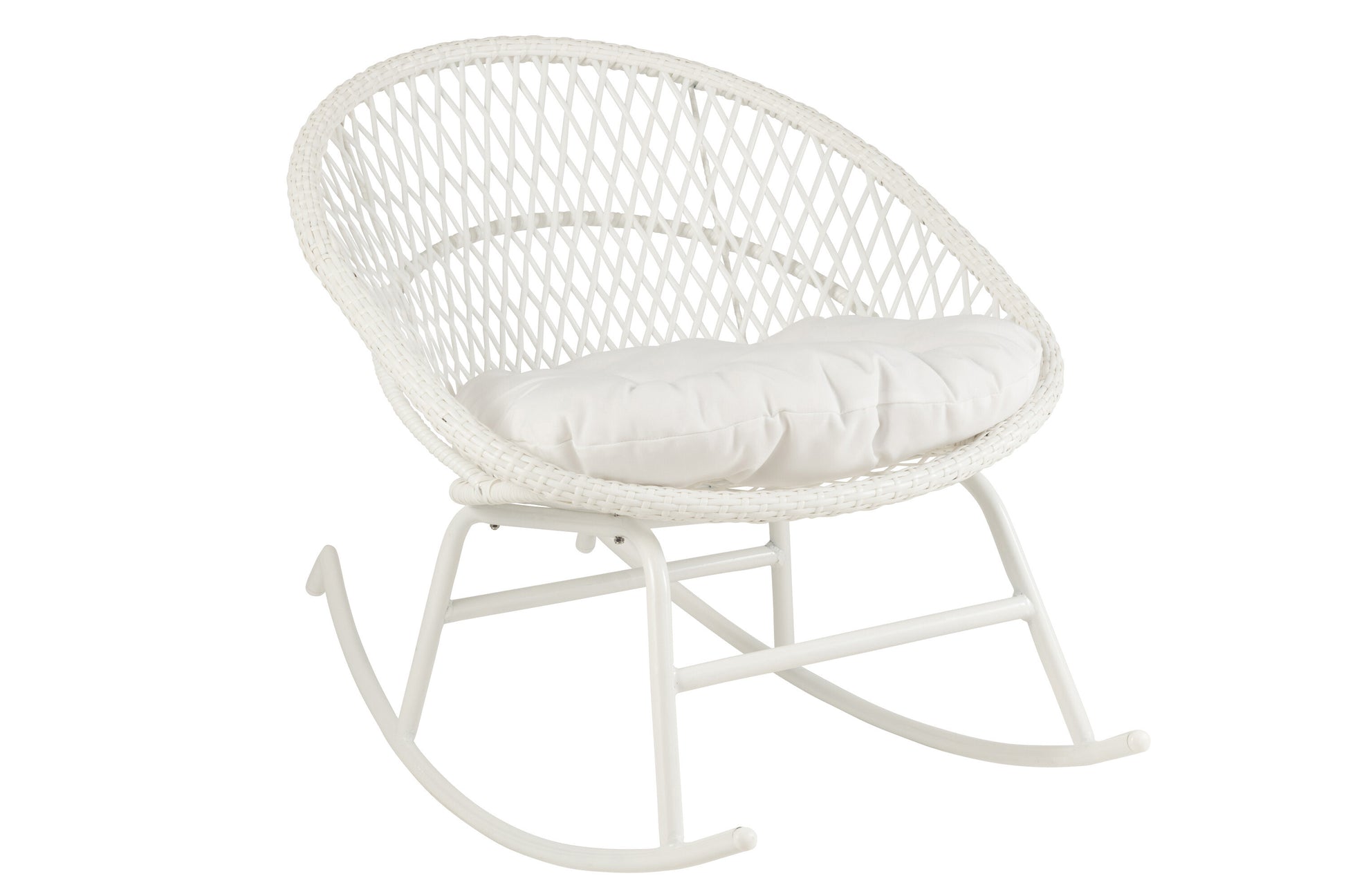 ROCKING CHAIR+CUSHION ZAYO METAL/REED WHITE