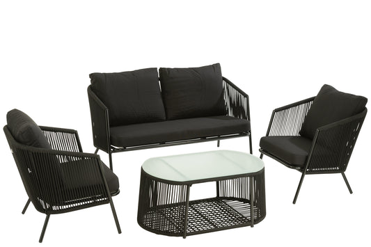 SET ELI 4P SOFAS+TABLES+CUSHIONS METAL/ROPE BLACK