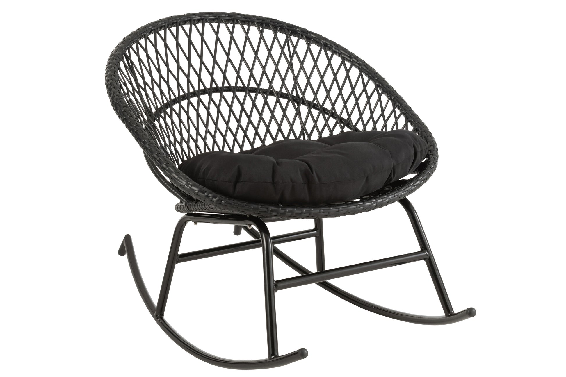 ROCKING CHAIR+CUSHION ZAYO METAL/REED BLACK