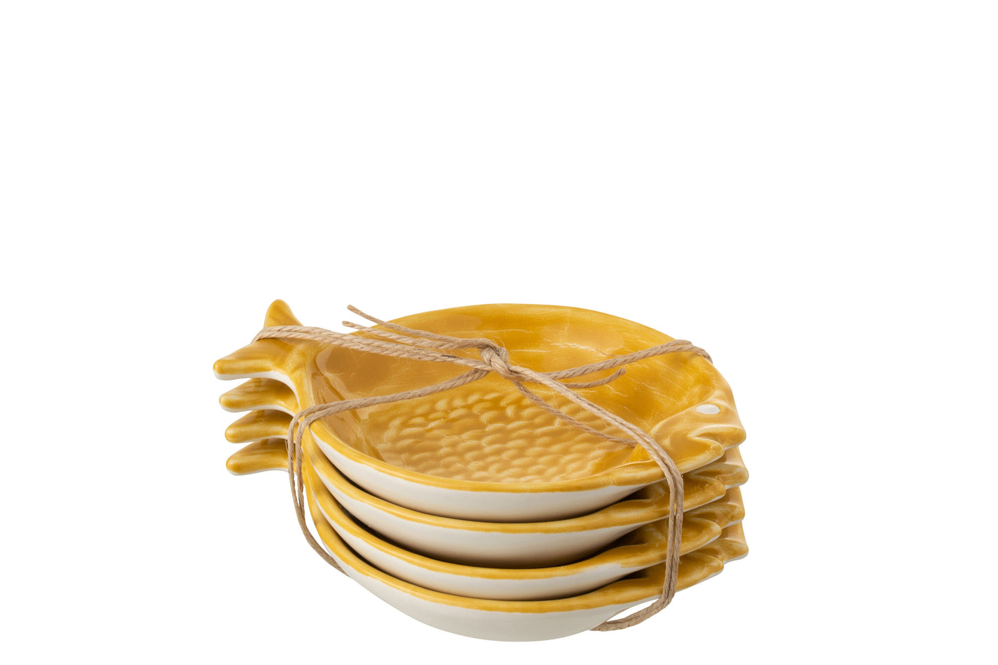 SET OF 4 PLATTERS FISH CERAMIC OCHRE