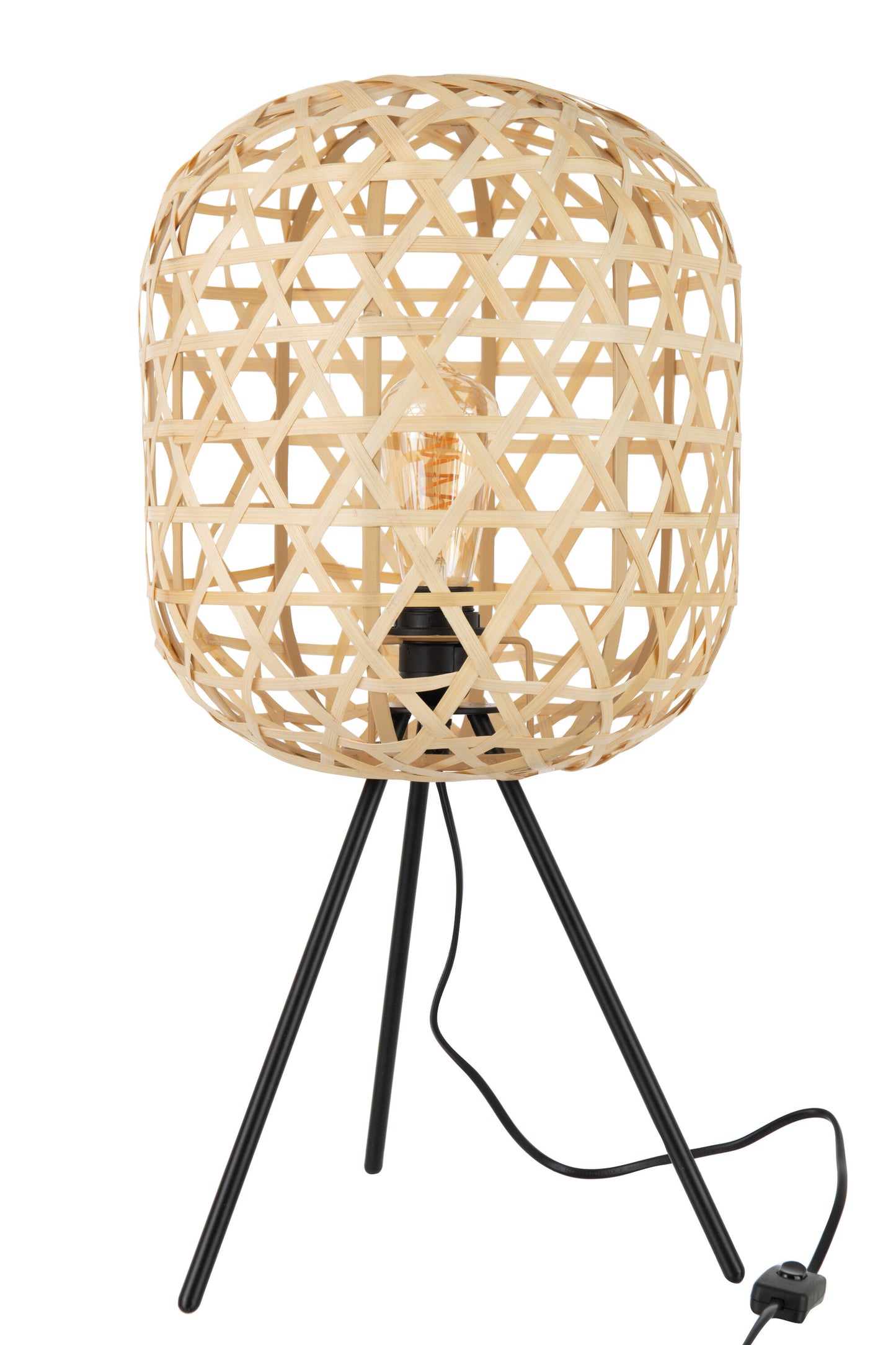 TABLE LAMP TRIPOD ROUND BAMBOO METAL NATURAL/BLACK