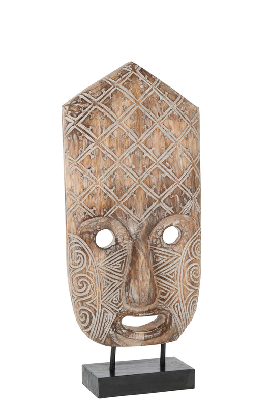 FIGURE MASK PRIMITIVE ON FOOT ALBASIA WOOD BROWN/WHITE lARGE