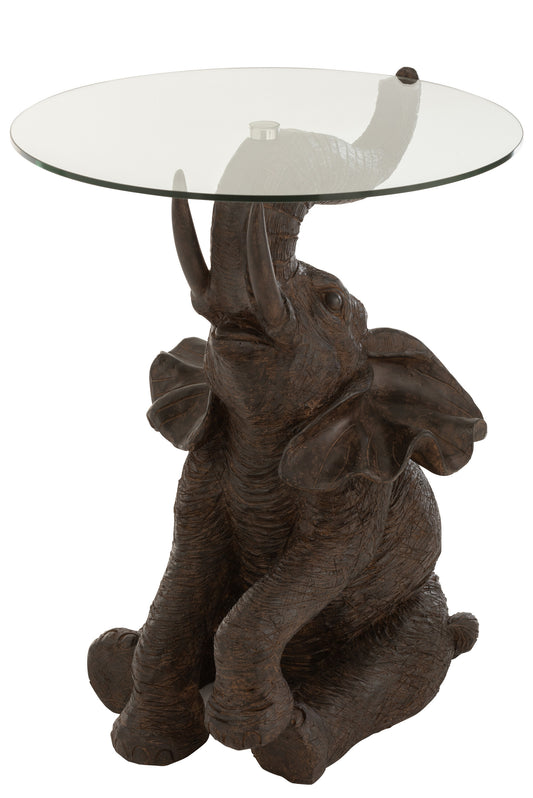 TABLE ELEPHANT POLY/GLASS DARK BROWN