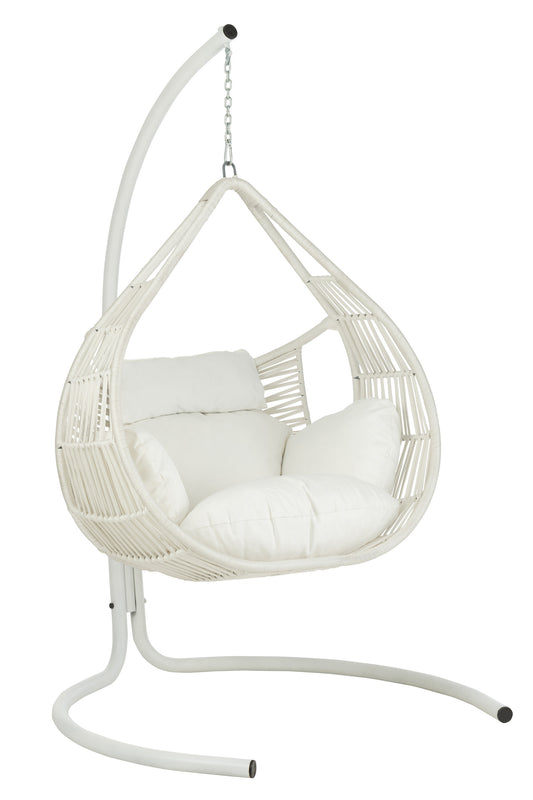 HANGING CHAIR+CUSHION ARES ROPE/METAL WHITE