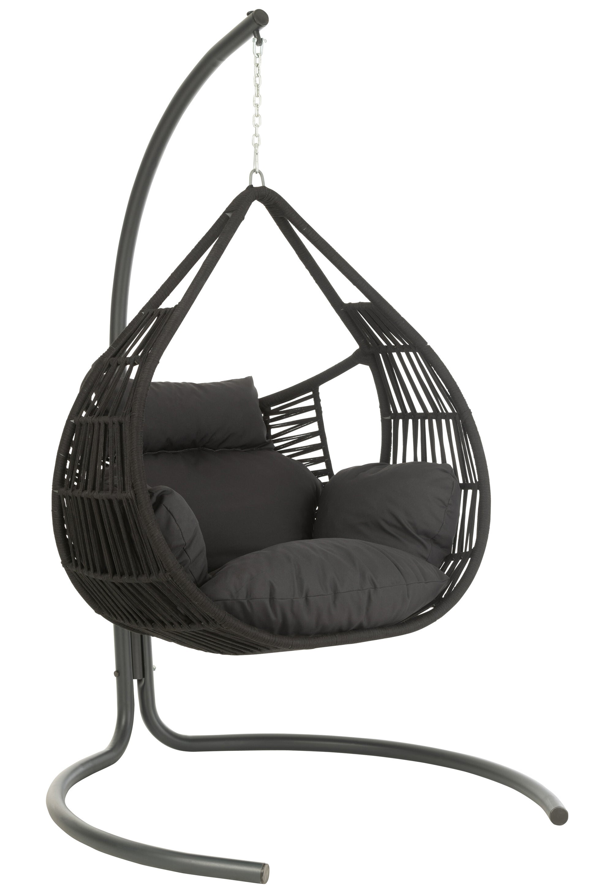 HANGING CHAIR+CUSHION ARES ROPE/METAL BLACK