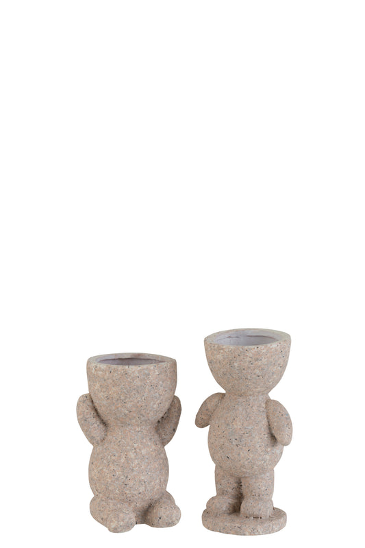 FLOWERPOT FIGURE CERAMIC BEIGE SMALL ASSORTMENT OF 2