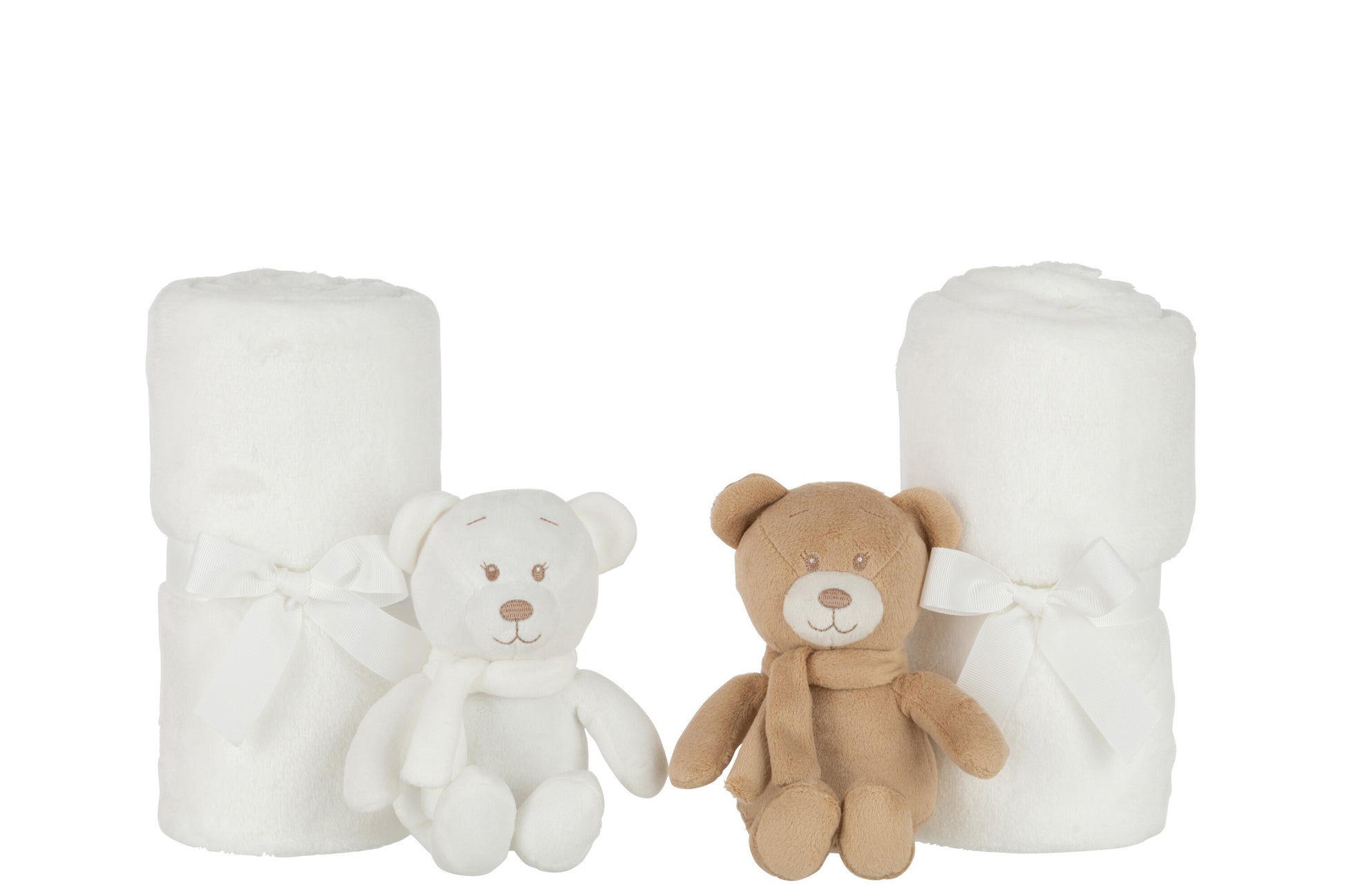 BEAR+BLANKET PLUSH WHITE/BEIGE ASSORTMENT OF 2