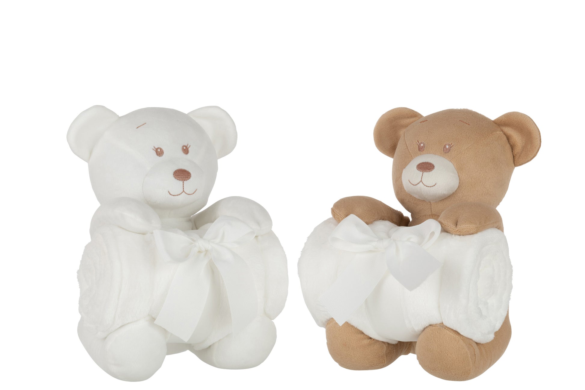 BEAR SITTING+BLANKET PLUSH WHITE/BEIGE ASSORTMENT OF 2