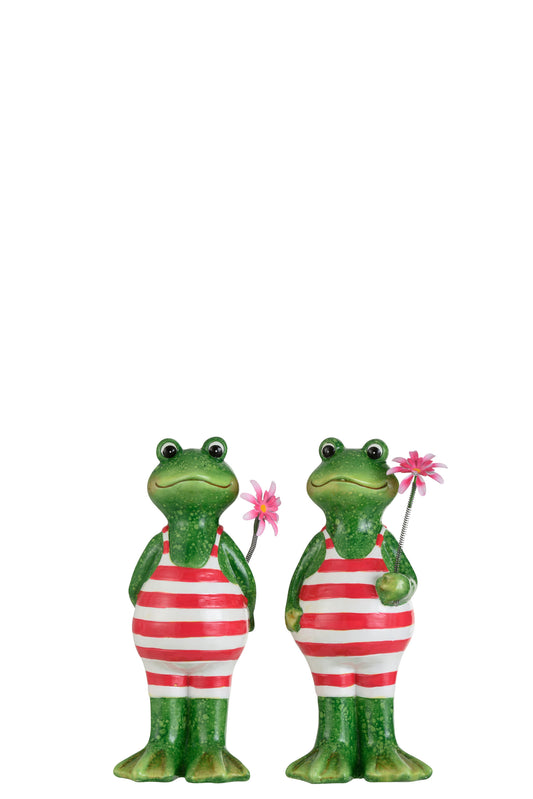 FROG FLOWER CERAMIC GREEN/PINK/WHITE MEDIUM ASSORTMENT OF 2