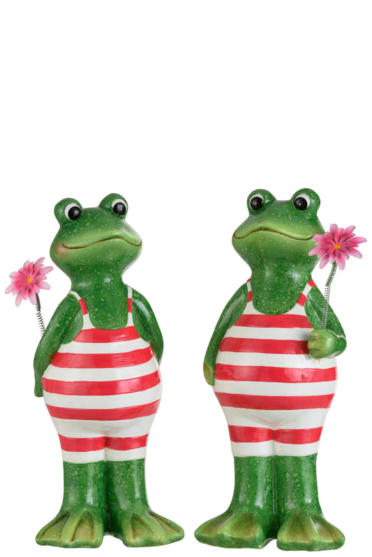 FROG FLOWER CERAMIC GREEN/PINK/WHITE LARGE ASSORTMENT OF 2