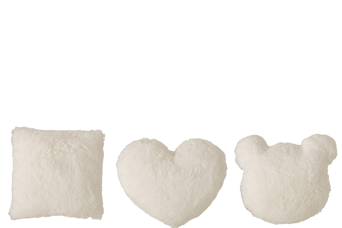 CUSHION SQUARE/HEART/BEAR HEAD PLUSH WHITE ASSORTMENT OF 3