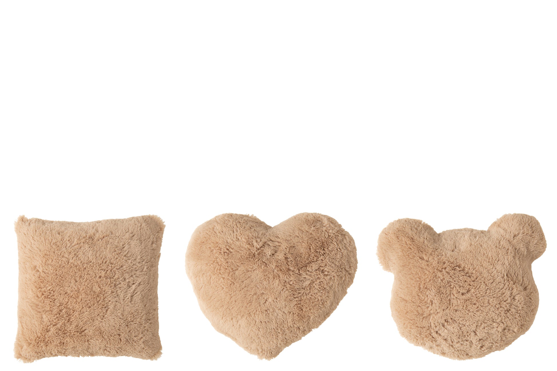 CUSHION SQUARE/HEART/BEAR HEAD PLUSH BEIGE ASSORTMENT OF 3