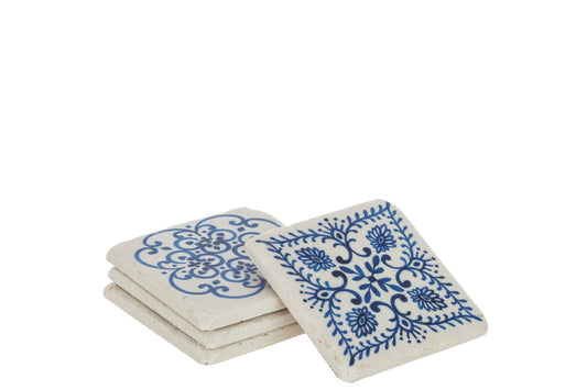 BOX OF 4 COASTER RESIN DELFT BLUE/WHITE