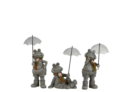 FROG WITH UMBRELLA POLY GREY SMALL ASSORTMENT OF 3