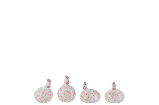 CHICKEN TEXTS HEARTS CERAMIC WHITE PINK SMALL ASSORTMENT OF 4