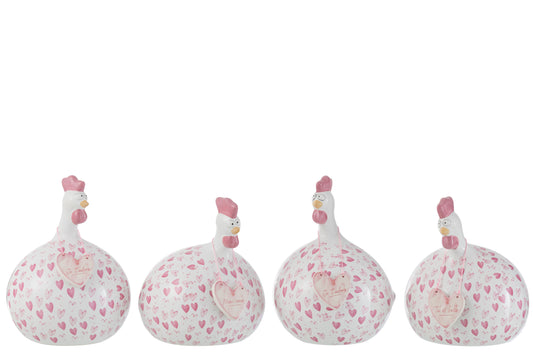 CHICKEN TEXTS HEARTS CERAMIC WHITE PINK LARGE ASSORTMENT OF 4