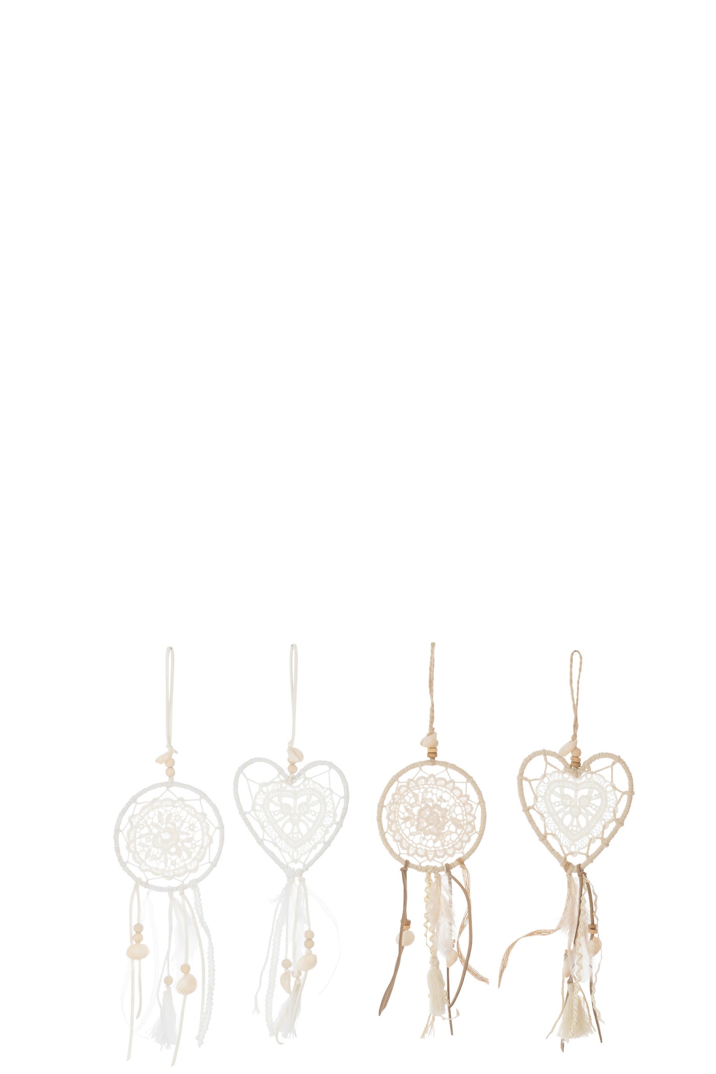 DREAMCATCHER ROUND/HEART TEXTILE MIX WHITE/BEIGE ASSORTMENT OF 4