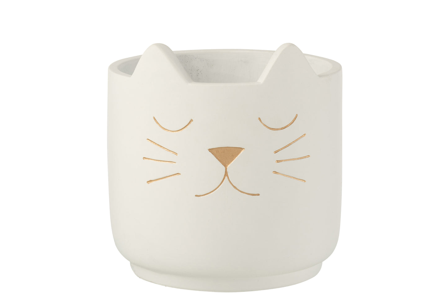 FLOWER POT CAT CEMENT WHITE GOLD LARGE