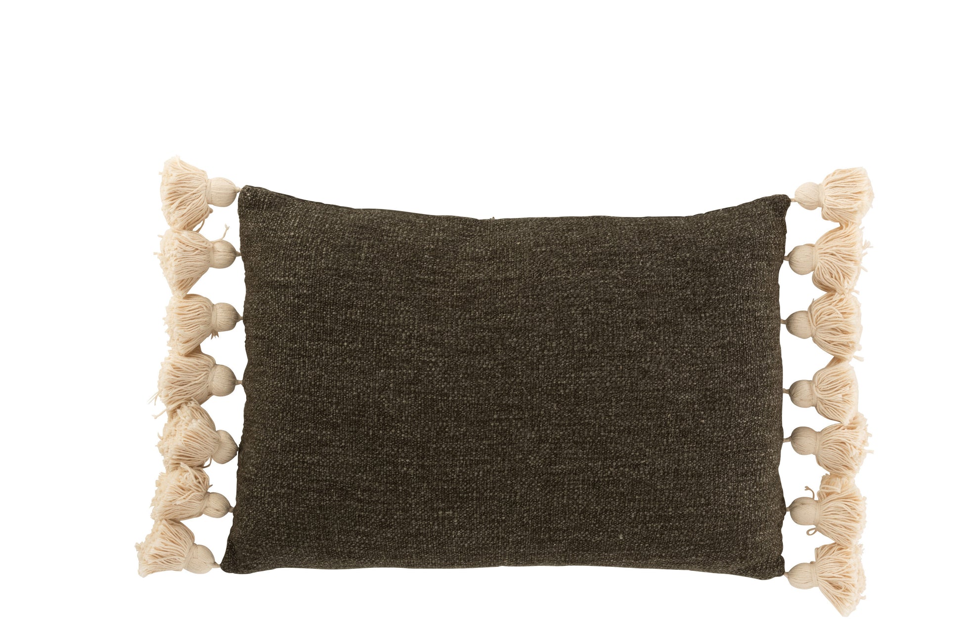 CUSHION RECTANGLE POMPOM COTTON POLYESTER KHAKI