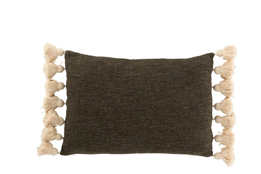 CUSHION RECTANGLE POMPOM COTTON POLYESTER KHAKI